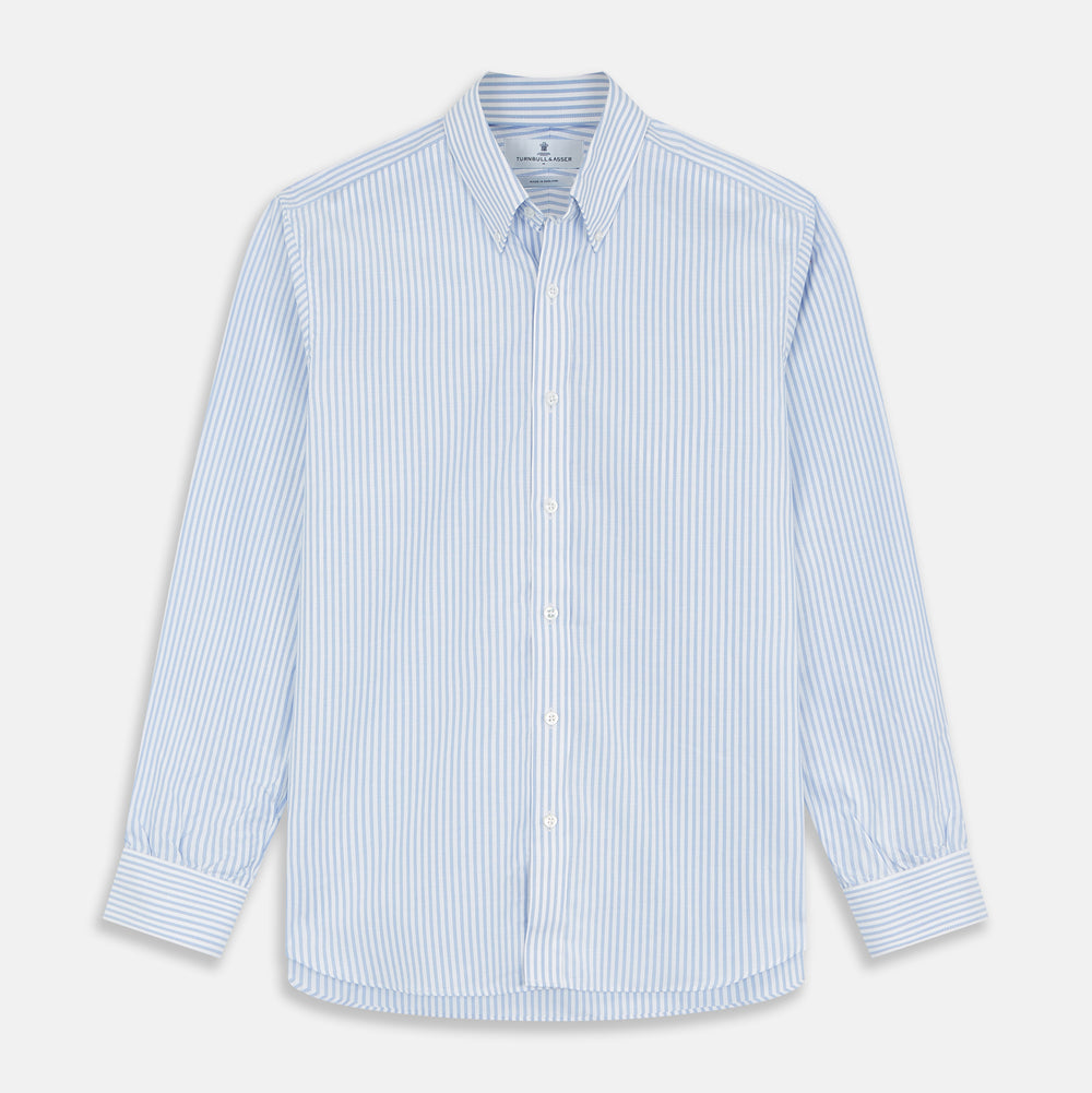 Pale Blue Stripe Weekend Fit Hayne Shirt With Dorset Collar And 1-Button Cuffs