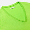 View 3 of product The Turnbull & Asser Bright Green Cashmere V-Neck Jumper, a long-sleeved knitwear piece, is showcased against a plain light gray background.