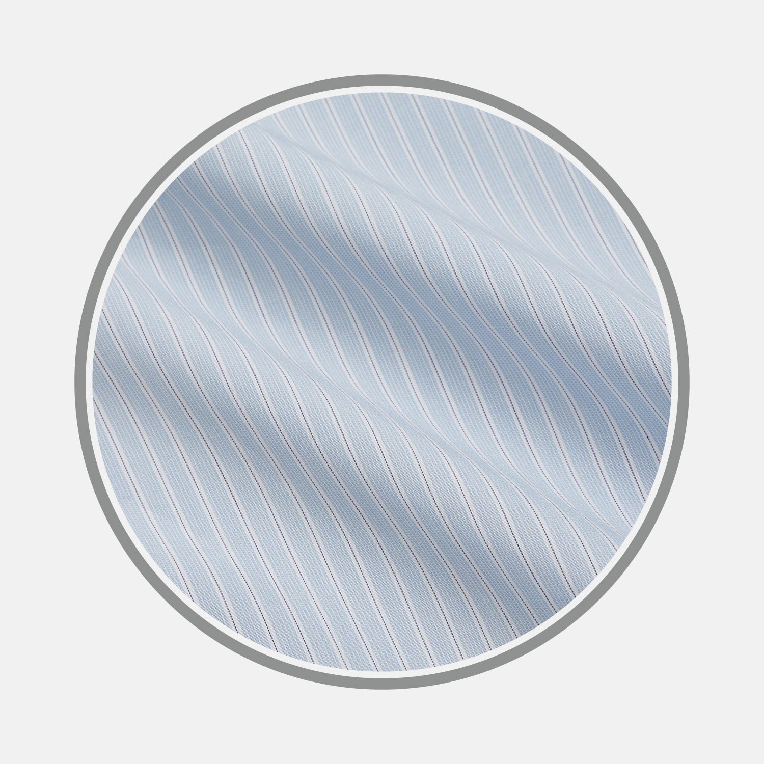 View 1 of product Close-up of Turnbull & Asser's NEW BESPOKE FABRIC 1275 33: light blue with thin white and pink diagonal stripes, perfect for custom shirts, shown in a circular frame on a white background.