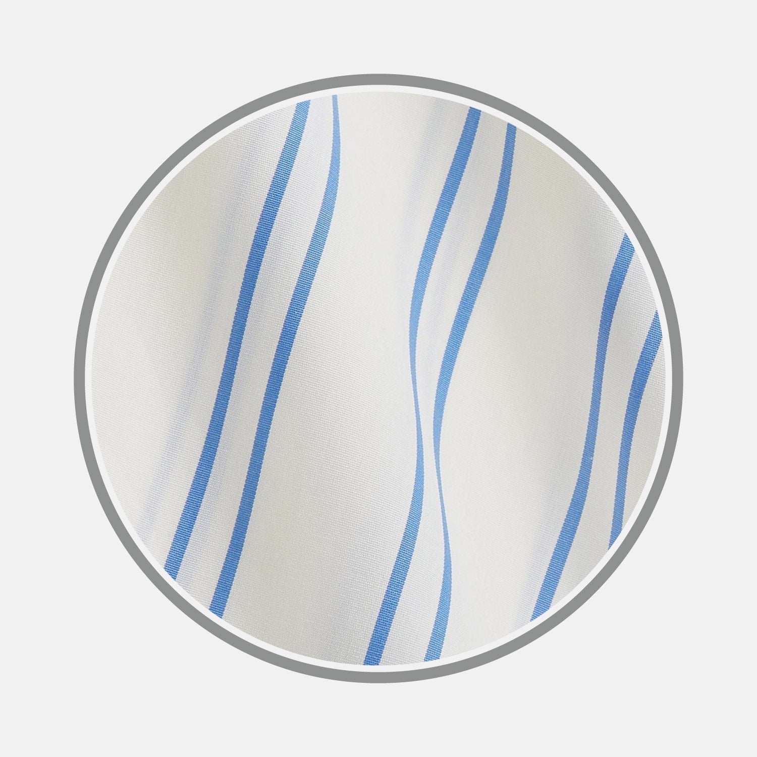 View 1 of product Close-up of NEW BESPOKE FABRIC 1276 32 by Turnbull & Asser: white fabric with blue wavy vertical stripes in a circular frame with gray border—perfect for a custom shirt or bespoke monogrammed design.