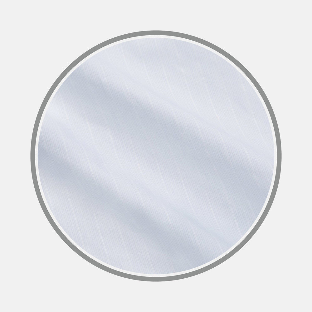 A close-up of Turnbull & Asser’s NEW BESPOKE FABRIC 1311 33, white with subtle diagonal ridges—perfect for custom shirts—displayed in a circular frame with a gray border on a white background.