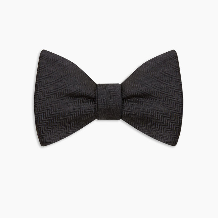 Black Herringbone Silk Bow Tie Image 4