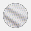 View 1 of product Close-up of Turnbull & Asser's NEW BESPOKE FABRIC 1346 28: thin pastel blue, yellow, and pink stripes on white with a subtle wavy texture—perfect for custom shirts. The fabric is shown within a circular frame.