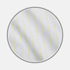 View 1 of product Close-up of Turnbull & Asser's NEW BESPOKE FABRIC 1348 28: white fabric with thin pastel blue, pink, purple, and yellow vertical stripes—perfect for bespoke shirts—viewed through a circular frame on a light gray background.