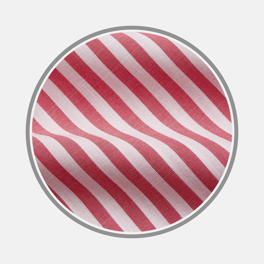 A close-up of BESPOKE FABRIC 1366 37 by Turnbull & Asser, featuring bold red and white diagonal stripes framed by a gray border—ideal inspiration for your next custom shirt or fabric choice.