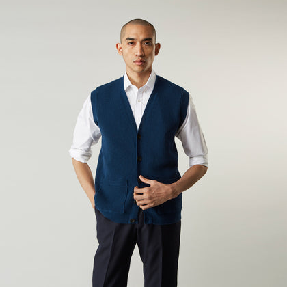 Navy Sleeveless Cashmere Cardigan Image 5