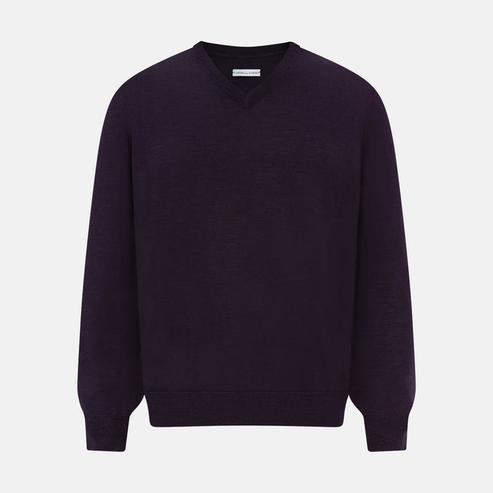 Dark Purple Fine Merino V-Neck Jumper
