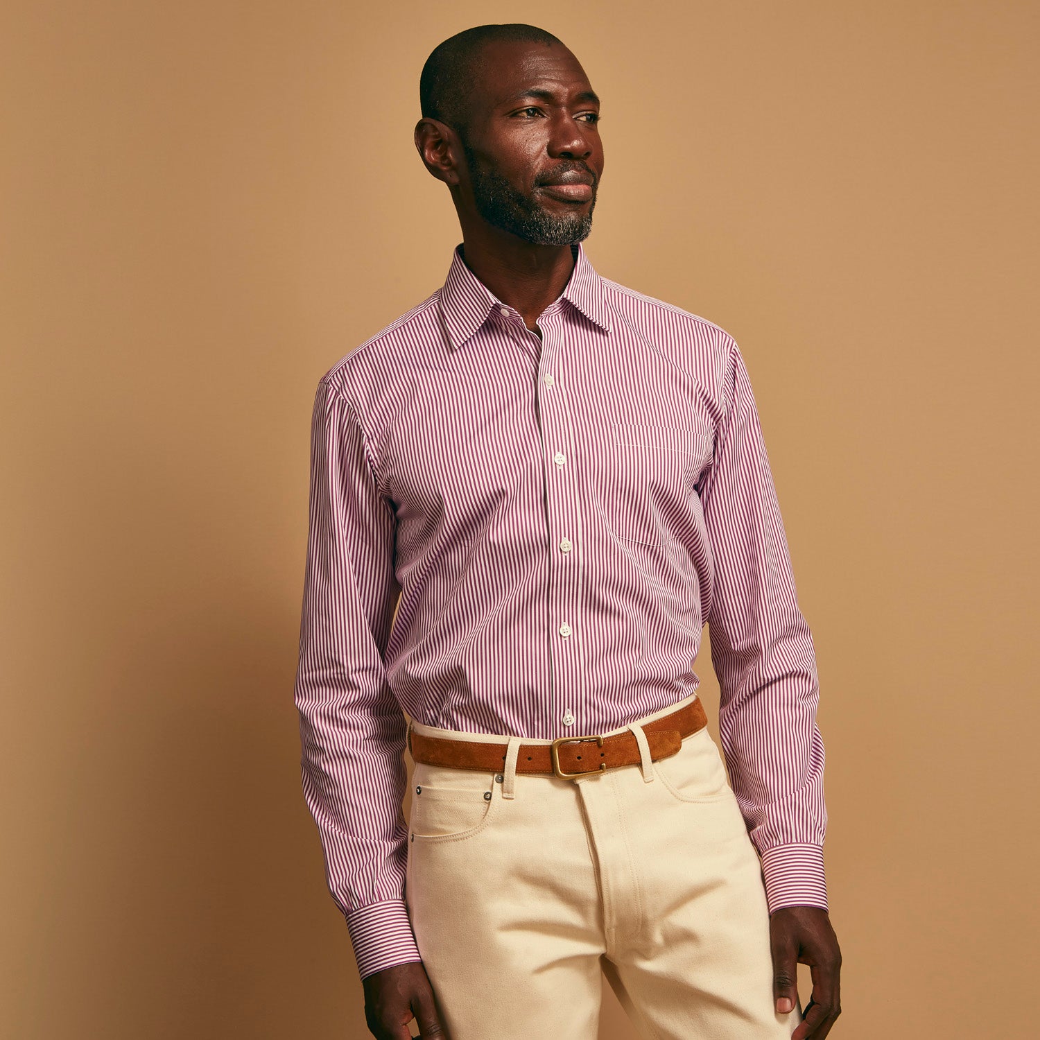 Image 2 of product Purple & White Stripe Weekend Fit Shirt with Derby Collar and 1 Button Cuffs