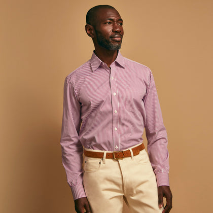 Purple & White Stripe Weekend Fit Shirt with Derby Collar and 1 Button Cuffs