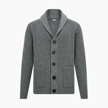 Grey Melange Cashmere Shawl Collar Cardigan Image 4