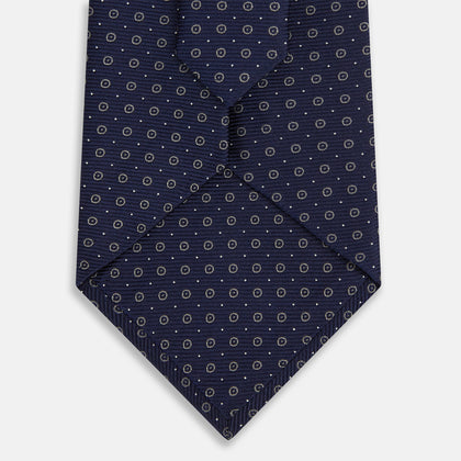 Navy and Grey Circle Silk Tie Image 2