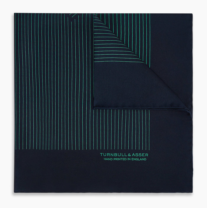 Navy and Petrol Green Stripe Silk Pocket Square Image 4
