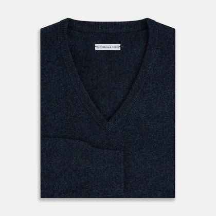 Navy Melange Cashmere V-Neck Jumper Image 3