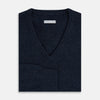 Navy Melange Cashmere V-Neck Jumper