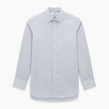 Blue and Brown Ticking Stripe Mayfair Shirt Image 6