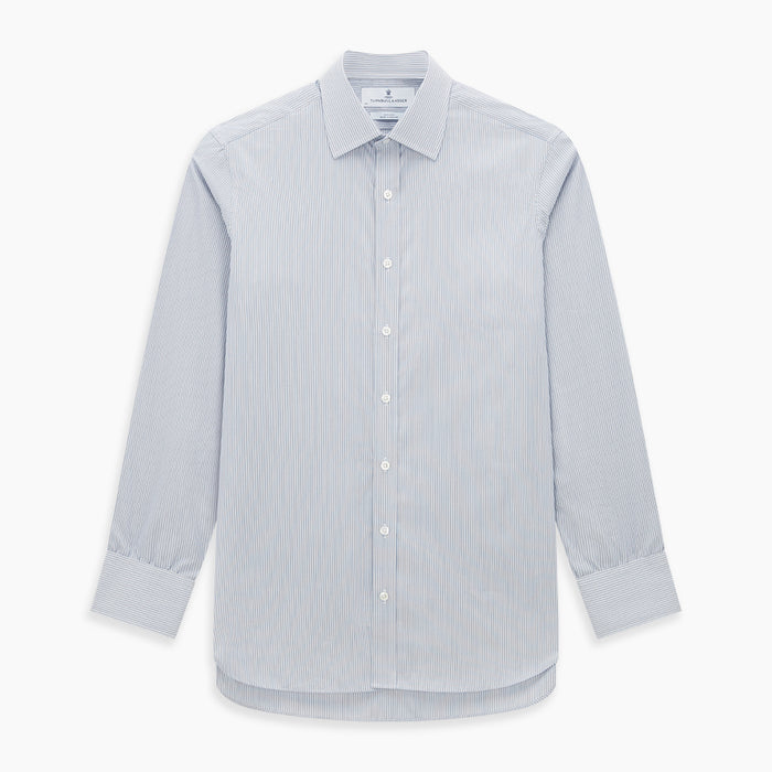 Blue and Brown Ticking Stripe Mayfair Shirt Image 6