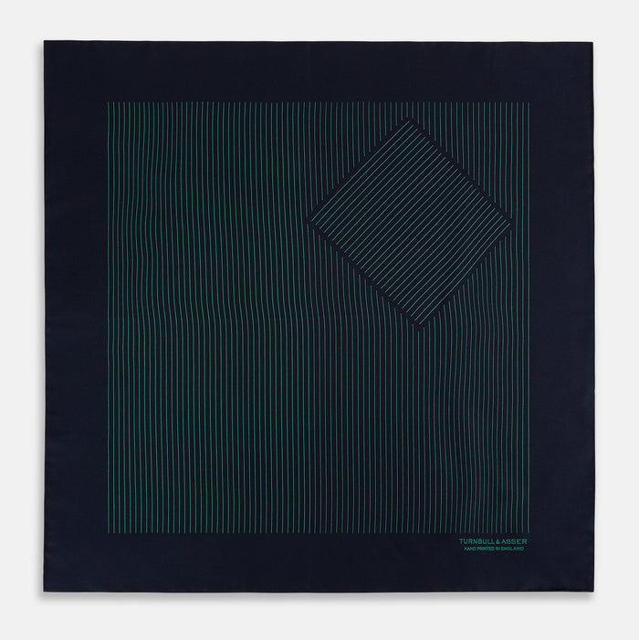 Navy and Hunter Green Stripe Silk Pocket Square Image 3