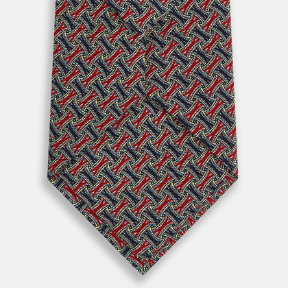 Red and Navy Weave Patterned Silk Tie Image 2