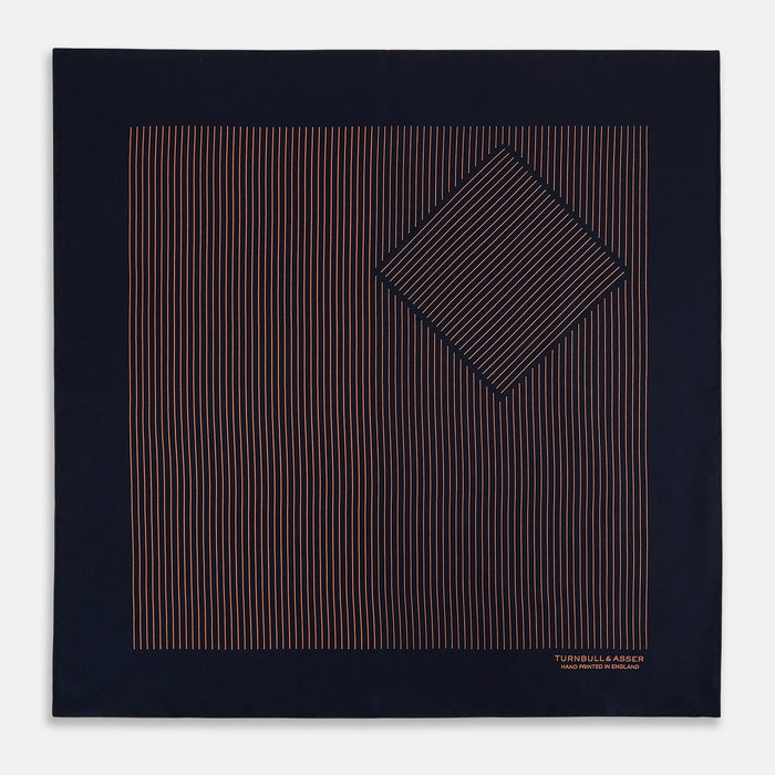 Navy and Blush Stripe Silk Pocket Square Image 2