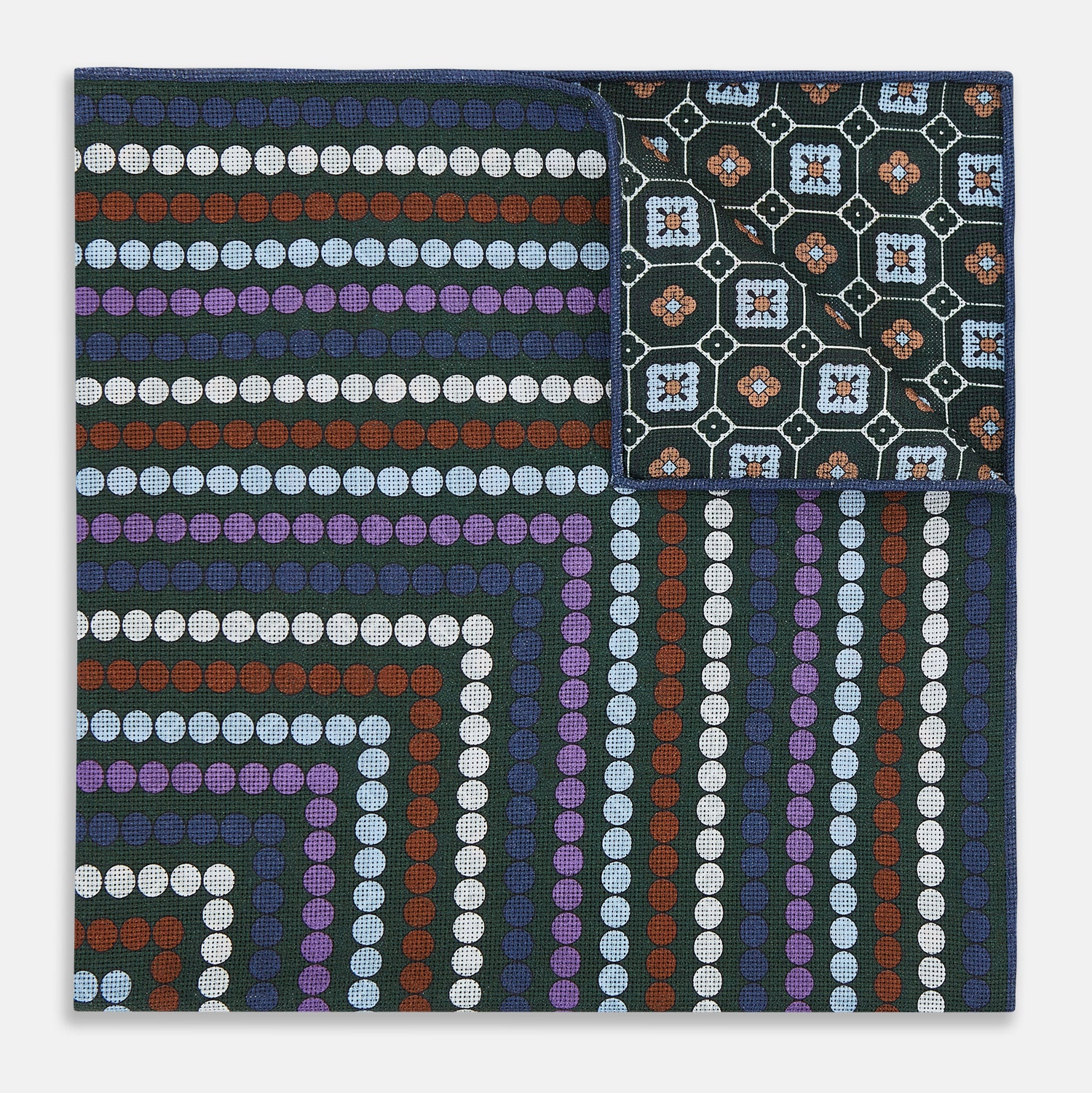 Image 8 of product Forest Green Dots and Floral Tile Double-Sided Silk Pocket Square