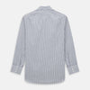 View 3 of product The Turnbull & Asser Navy Multi Check Mayfair Shirt is made from pure cotton with a blue and white check pattern, long sleeves, pointed collar, and buttoned cuffs, shown against a white background.