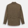 View 3 of product The Pine Cone Linen Holland Shacket by Turnbull & Asser is a brown men's lightweight outerwear piece with a collar, long sleeves, three front zip pockets, and black buttons, shown on a white background.