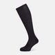 A single navy long sock by Turnbull & Asser, featuring a subtle ribbed texture and crafted from soft Egyptian cotton, displayed on a plain white background.