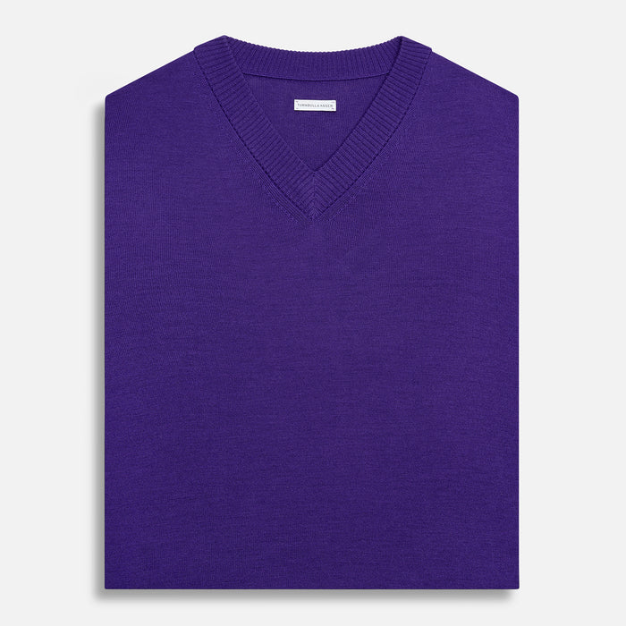 Purple Fine Merino V-Neck Vest Image 3