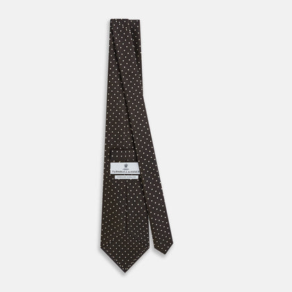 White and Brown Micro Dot Silk Tie Image 3