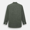 View 3 of product The Sage Linen Westminster Shirt by Turnbull & Asser features long sleeves, a button-up front with white buttons, a pointed Turnbull collar, and buttoned cuffs—crafted in Britain and shown here against a plain white background.