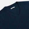 View 2 of product The Turnbull & Asser Dark Green Melange Cashmere V-neck Jumper features long sleeves, ribbed cuffs and hem—an essential piece of classic knitwear displayed on a white background.