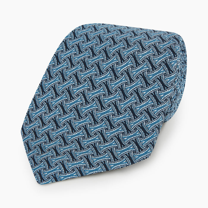 Pale Blue and Navy Weave Patterned Silk Tie Image 4