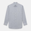 View 1 of product The Turnbull & Asser Navy Multi Check Mayfair Shirt is made from pure cotton with a blue and white check pattern, long sleeves, pointed collar, and buttoned cuffs, shown against a white background.