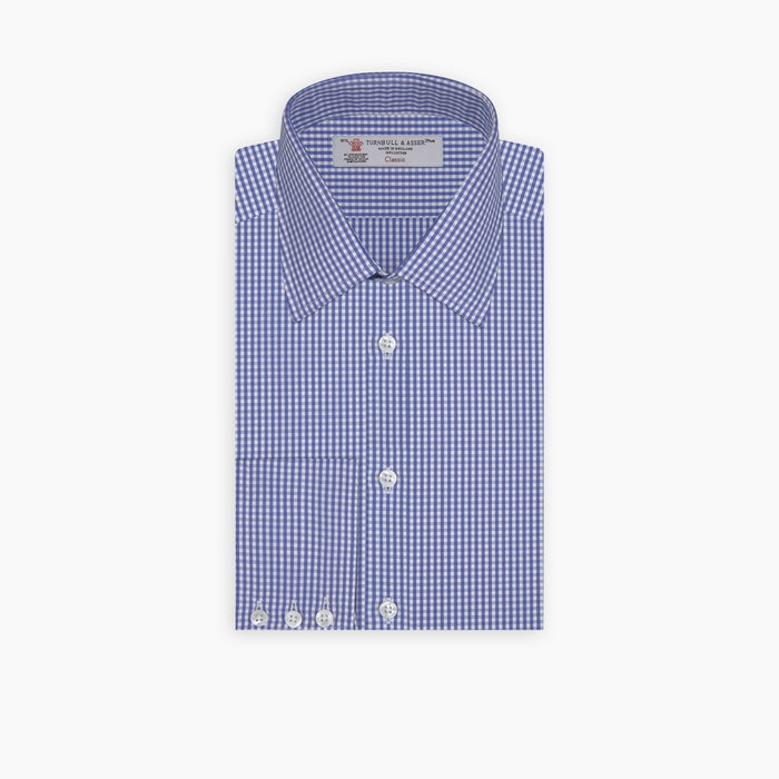 Mid-Blue Gingham Check Shirt with T&amp;A Collar and 3-Button Cuffs Image 7
