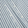 View 7 of product The SAPPHIRE BLUE MULTI TRACK STRIPE WINDSOR SHIRT by Turnbull & Asser features long sleeves, button-up front, classic collar, blue and white vertical stripes, buttoned cuffs, and showcases British craftsmanship on a white background.