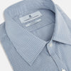 View 2 of product The Turnbull & Asser Blue and Brown Micro Shadow Check Westminster Shirt features a refined collar and white buttons, showcasing timeless British craftsmanship.