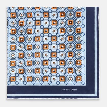 Blue Floral Tile Silk Pocket Square Image 7