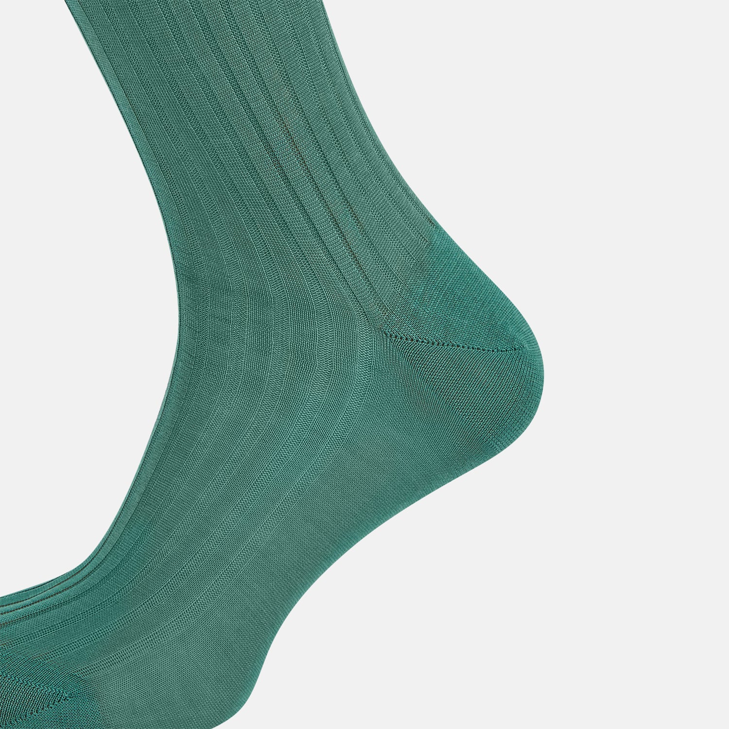 View 3 of product The Turnbull & Asser Sage Mid-Length Sock is shown angled on a white background, emphasizing its ribbed texture and length—a refined, comfortable sock designed for style.