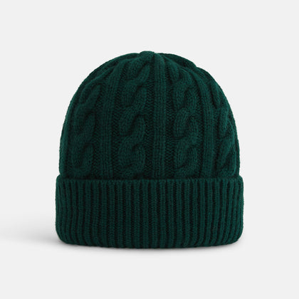 Forest Green Cable Knit Cashmere Beanie