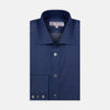 Dark Blue Denim-Cashmere Shirt with Regent Collar and 3-Button Cuffs