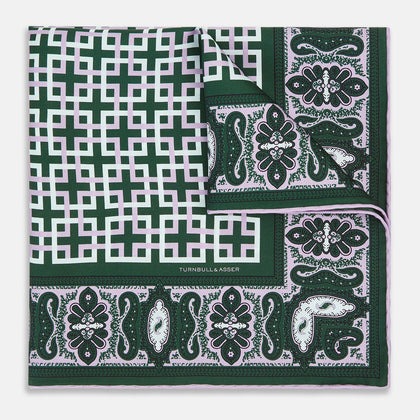Forest Green Square-Patterned and Paisley Patterned Silk Pocket Square Image 5