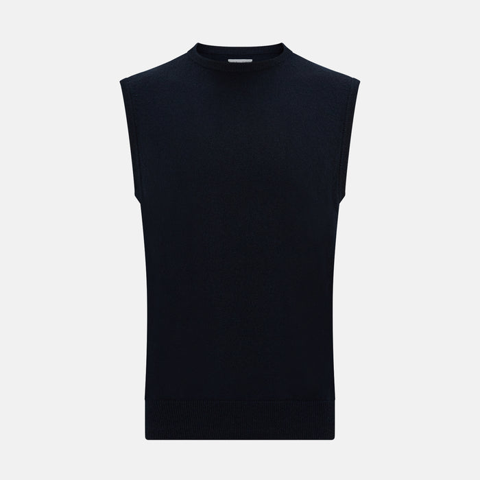 Navy Cashmere Round Neck Vest