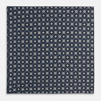 Ash Dots and Floral Tile Double-Sided Silk Pocket Square Image 9