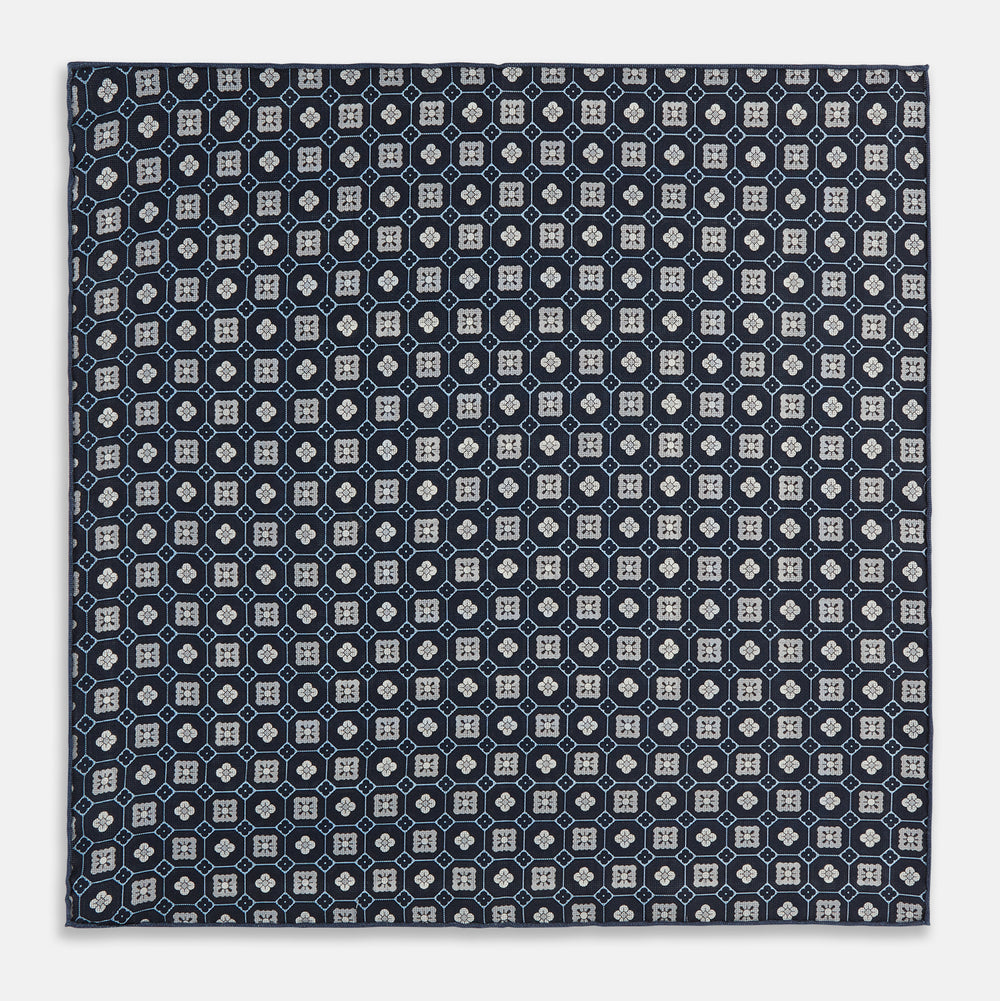 Ash Dots and Floral Tile Double-Sided Silk Pocket Square