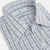 View 2 of product The Turnbull & Asser Navy and Blue Multi Tattersall Westminster Shirt features long sleeves, a button-down style, and a Turnbull collar in a blue and gray check pattern on white, laid flat against a white background.
