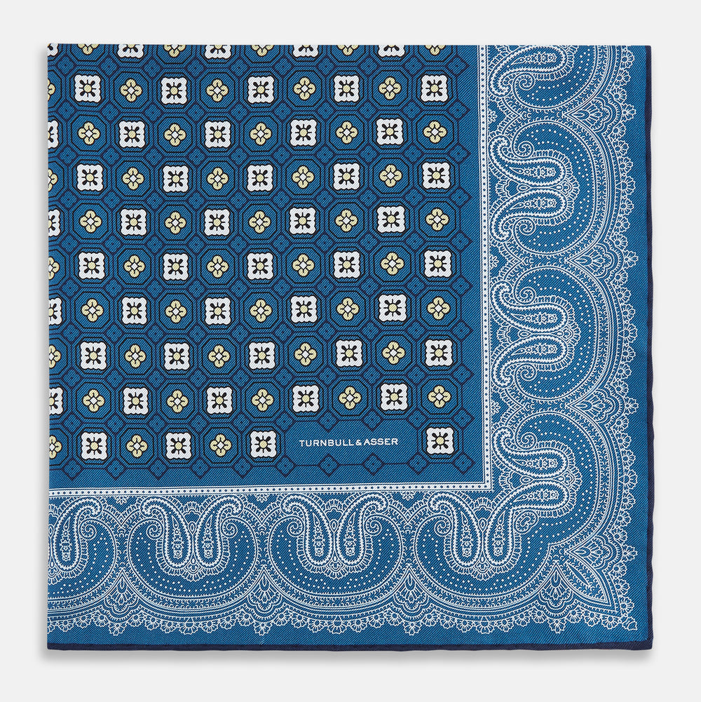 Azzurro Floral Tile and Paisley Silk Pocket Square