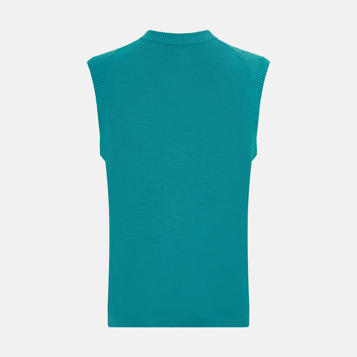Turquoise Fine Merino V-Neck Vest Image 2