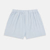 View 1 of product Turnbull & Asser Blue Stripe Godfrey Boxer Shorts, crafted from luxury Italian cotton with an elastic waistband, feature light blue and white vertical stripes and are shown flat on a white background.
