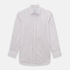View 1 of product The Turnbull & Asser Red and Blue Multi Check Mayfair Shirt is a long-sleeve button-down made from Italian cotton with a white base and a light red and blue check pattern, shown laid flat on a white background.