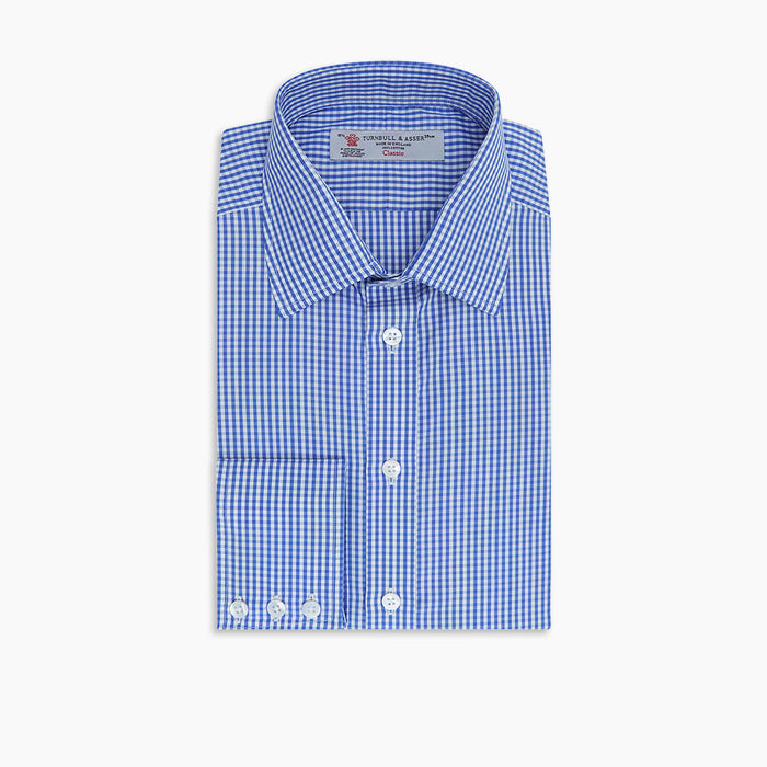 Mid-Blue Gingham Check Shirt with T&amp;A Collar and 3-Button Cuffs Image 6